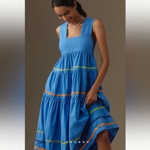 NWOT The Helena Square-Neck Tiered Midi Dress: Smocked Scallop Edition